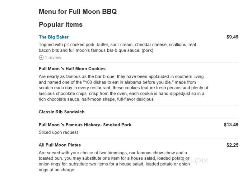Full Moon Bar B Que - Tuscaloosa, AL menu_pic