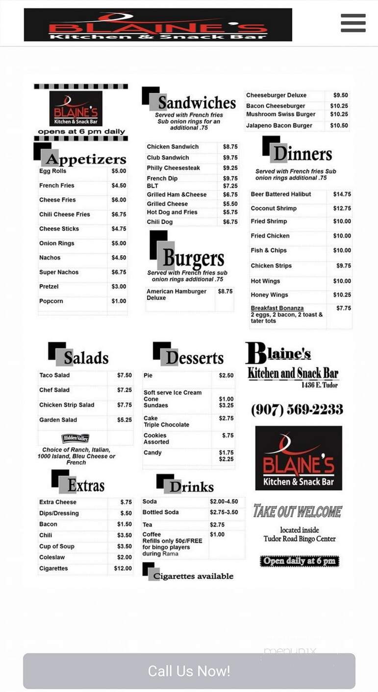 Blaine's Kitchen & Snack Bar - Anchorage, AK menu_pic