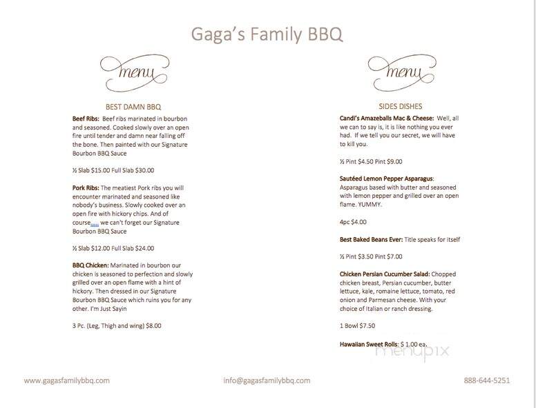 Gaga's Family BBQ - Santa Monica, CA menu_pic