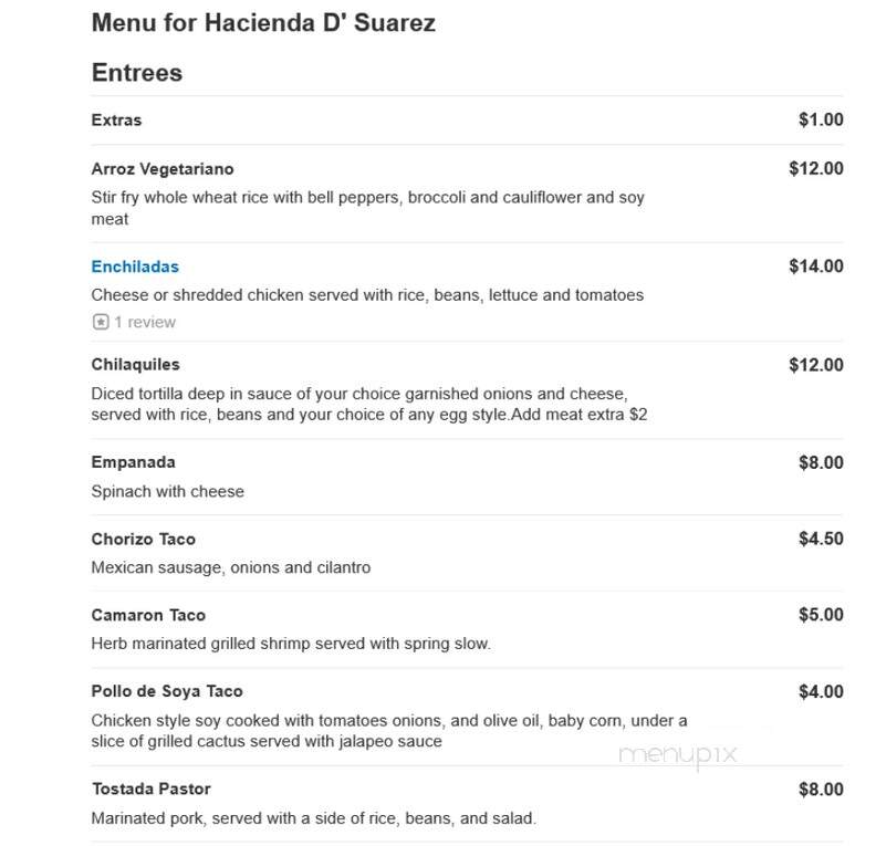 Hacienda D' Suarez - Chicago, IL menu_pic