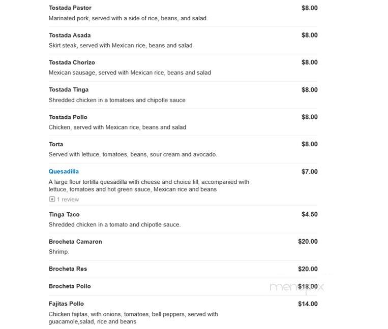 Hacienda D' Suarez - Chicago, IL menu_pic