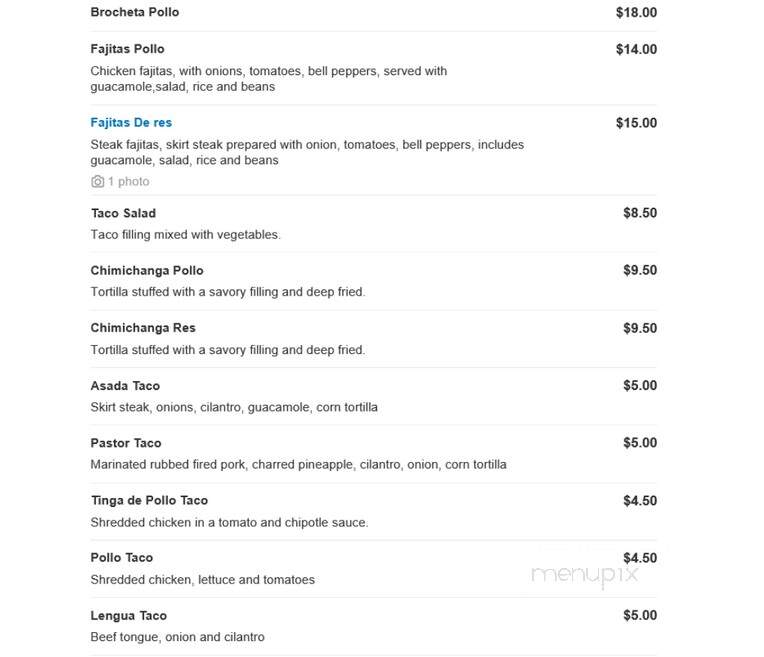 Hacienda D' Suarez - Chicago, IL menu_pic