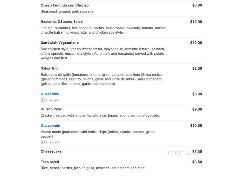 Hacienda D' Suarez - Chicago, IL menu_pic