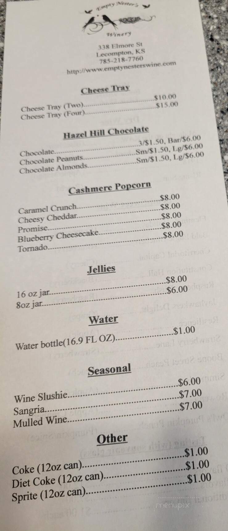 Empty Nester's Winery - Lecompton, KS menu_pic