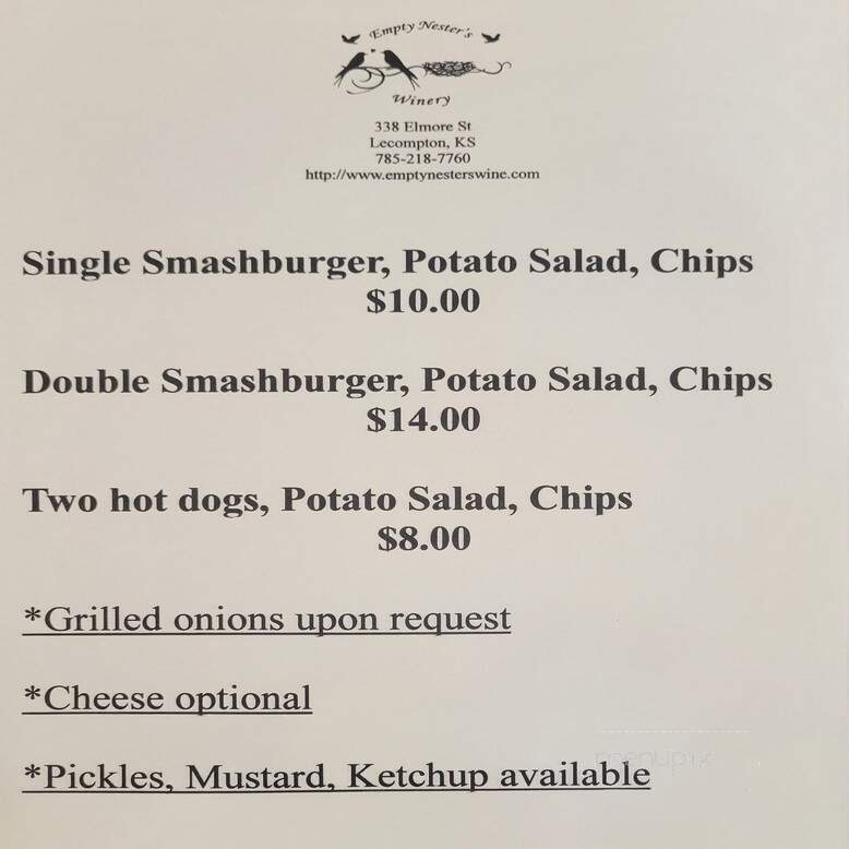 Empty Nester's Winery - Lecompton, KS menu_pic