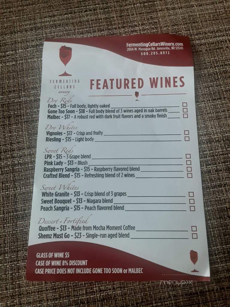 Fermenting Cellars Winery - Janesville, WI menu_pic