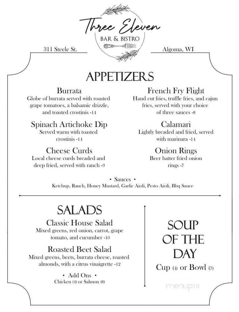 Three Eleven Bar & Bistro - Algoma, WI menu_pic