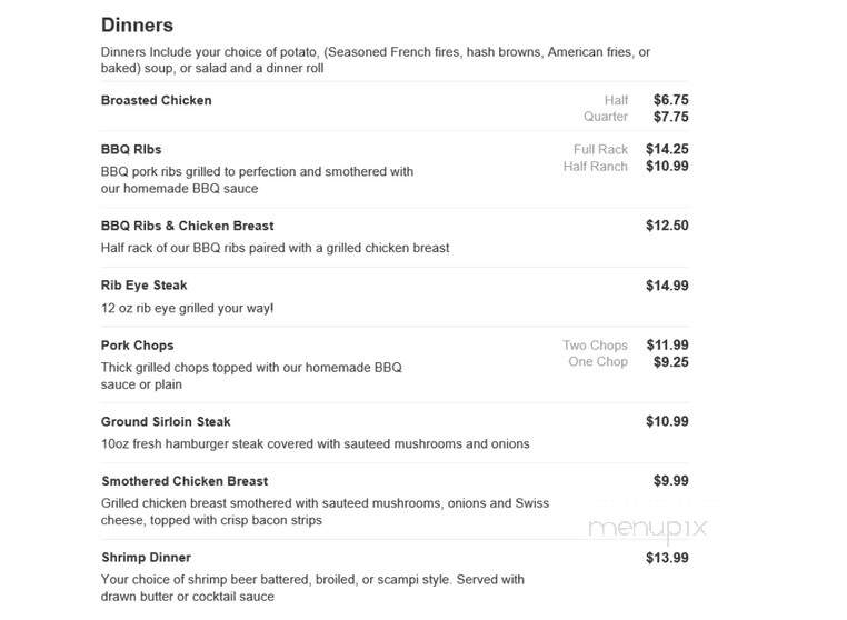 Spirit Lake Bar & Grill - Rib Lake, WI menu_pic