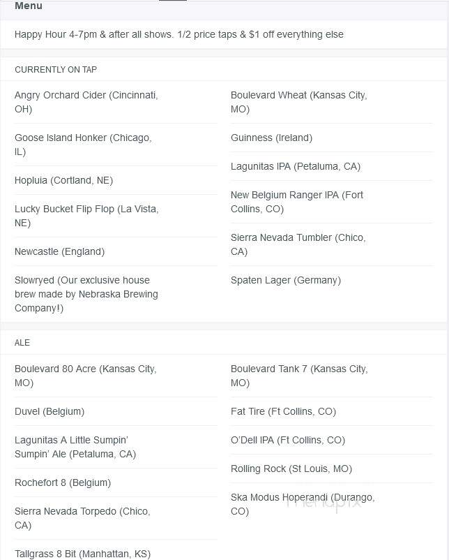 Slowdown - Omaha, NE menu_pic