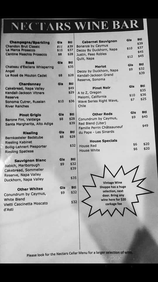 Nectars Wine Bar - Orchard Lake, MI menu_pic