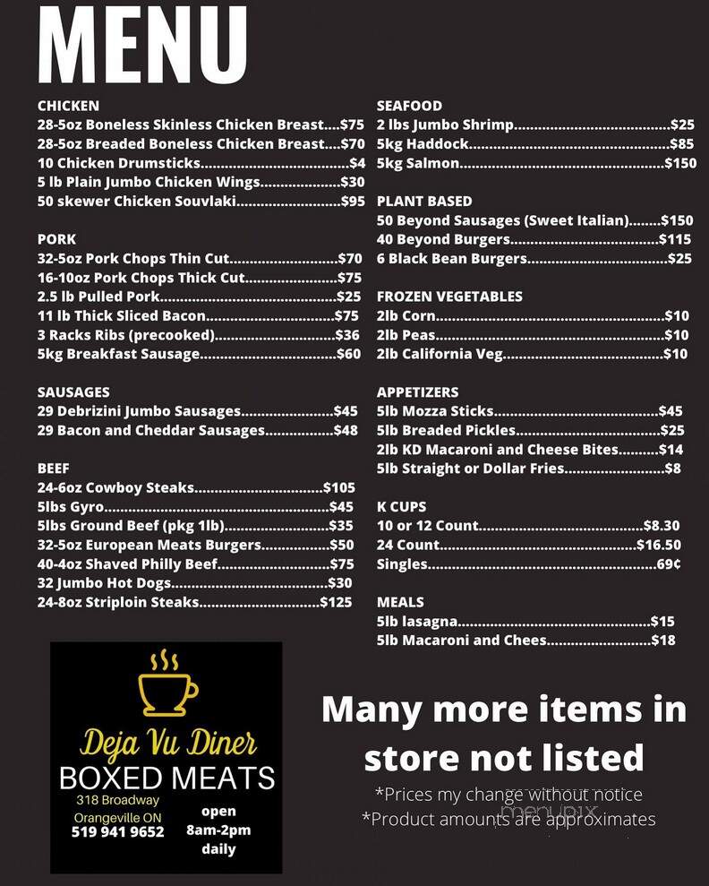 Deja Vu Diner - Orangeville, ON menu_pic