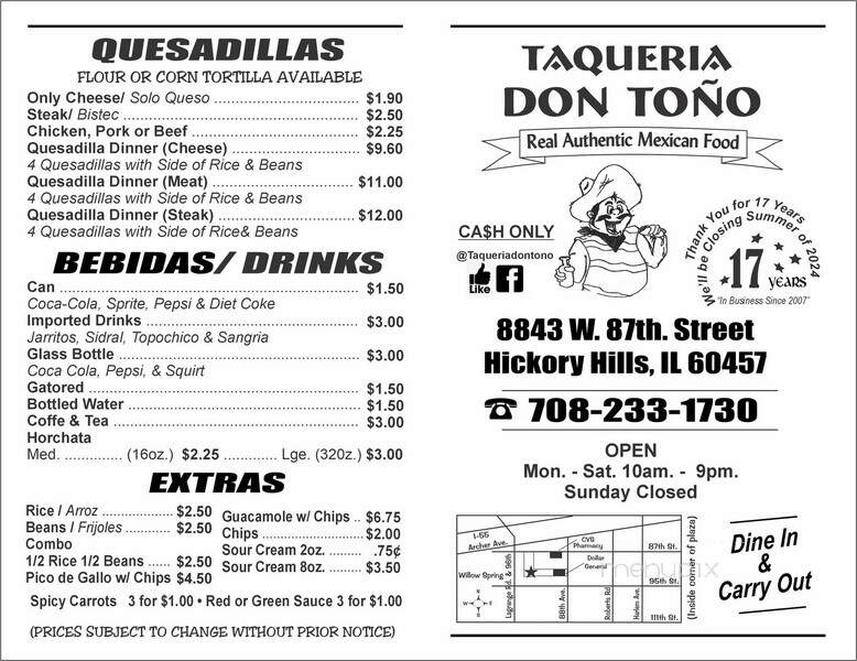 Don Tono Taqueria - Hickory Hills, IL menu_pic