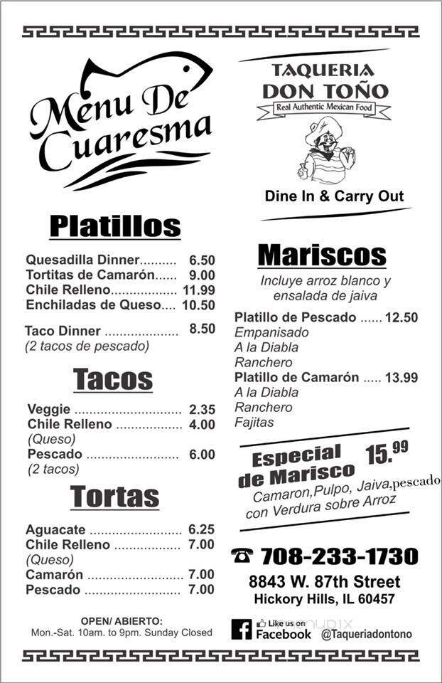 Don Tono Taqueria - Hickory Hills, IL menu_pic