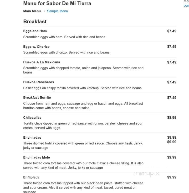 Sabor De Mi Tierra - Chelsea, MA menu_pic