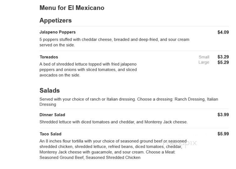 El Mexicano - Baldwin, GA menu_pic