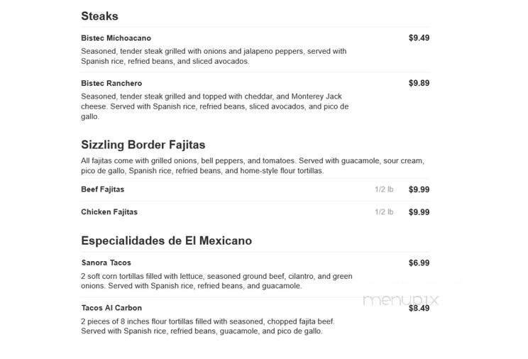 El Mexicano - Baldwin, GA menu_pic