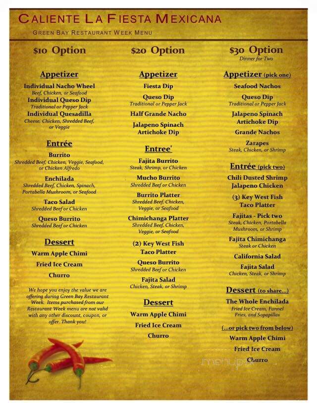 Caliente La Fiesta Mexicana - De Pere, WI menu_pic