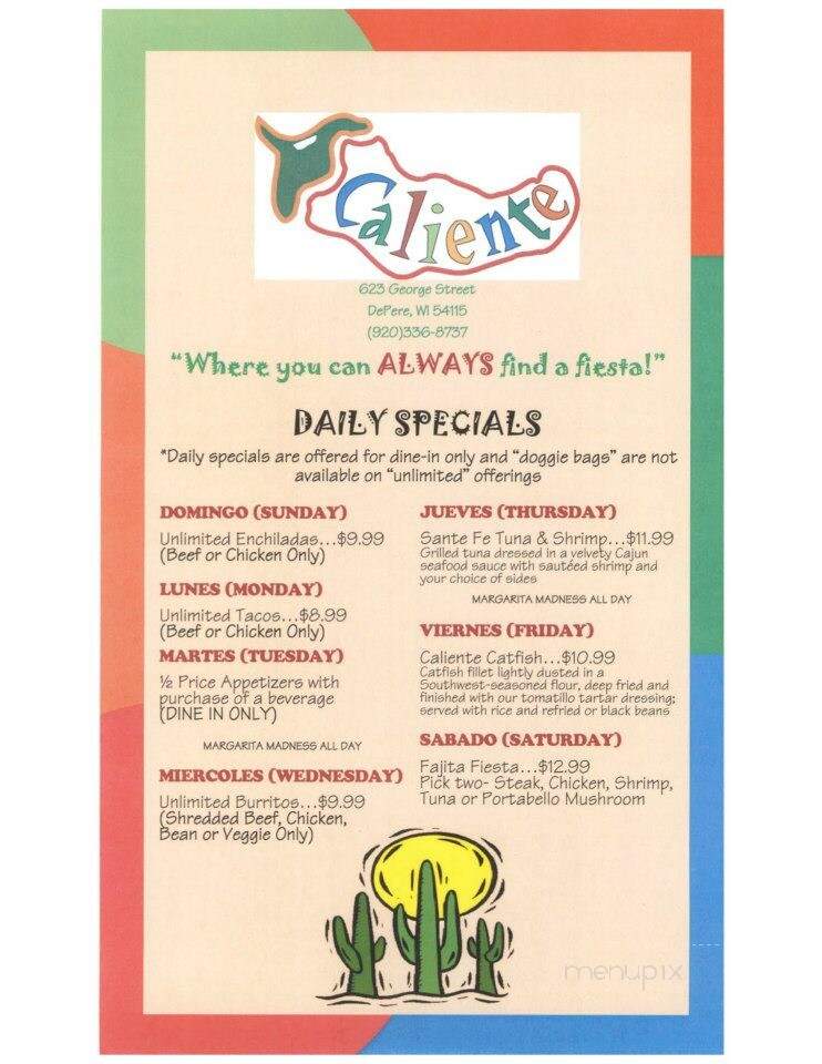 Caliente La Fiesta Mexicana - De Pere, WI menu_pic