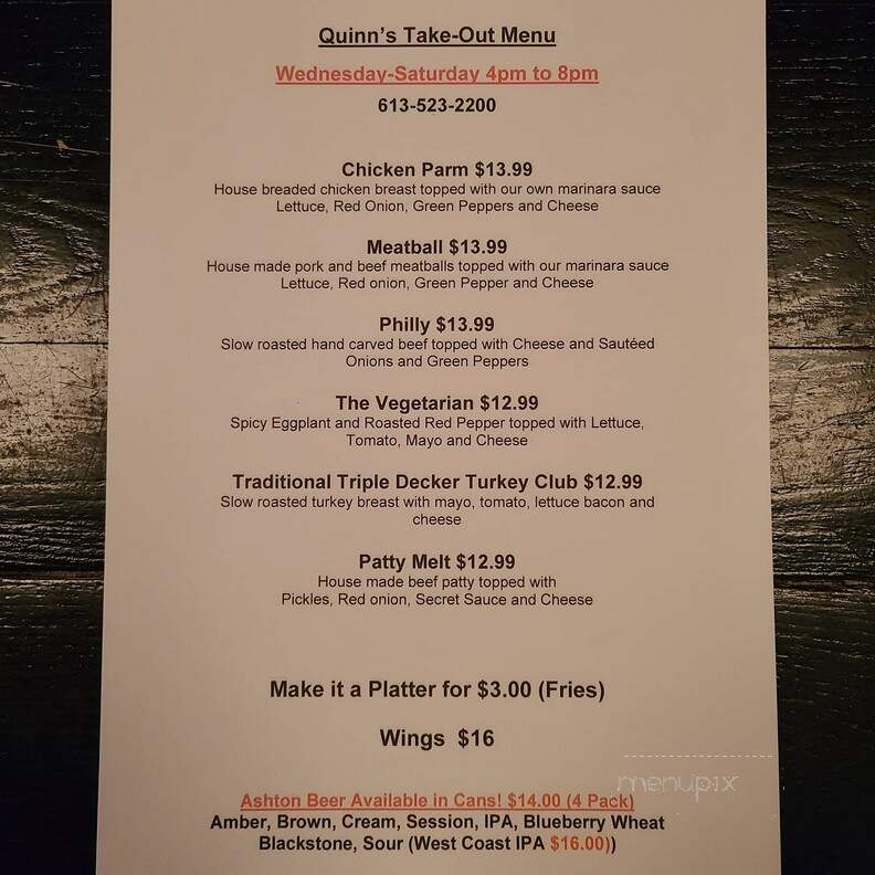 Quinn's Ale House - Ottawa, ON menu_pic