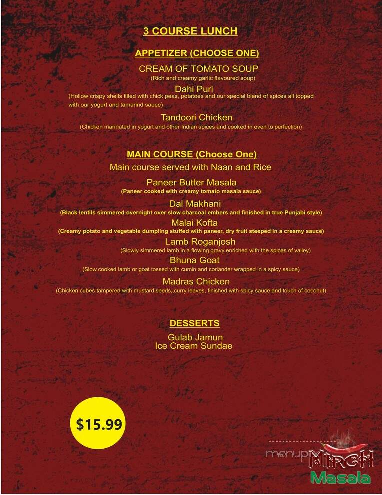 Mirch Masala - Brampton, ON menu_pic