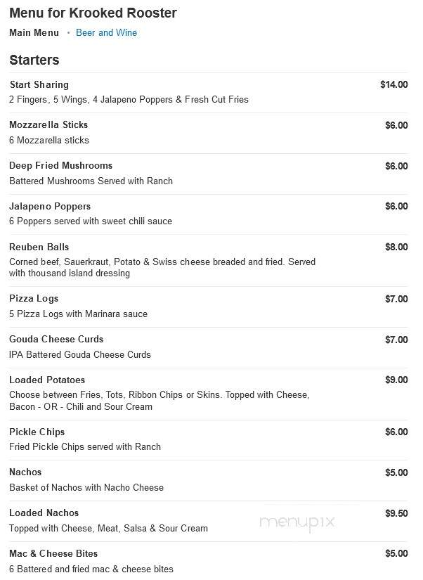 Krooked Rooster - Sardinia, NY menu_pic