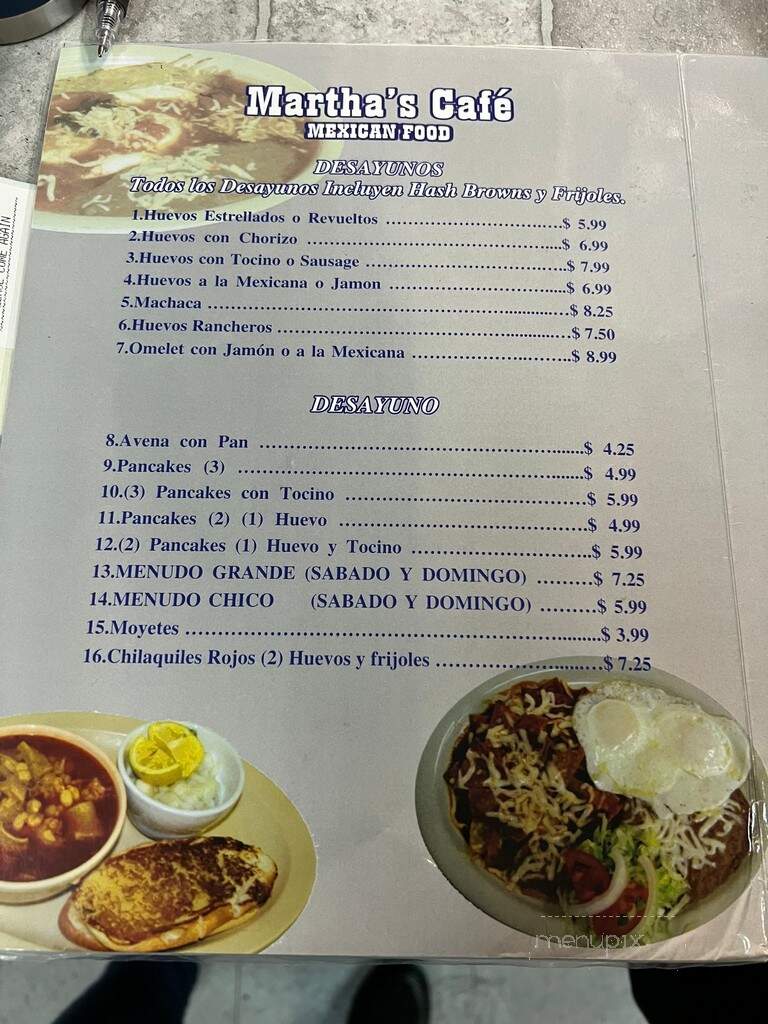 Martha's Cafe - El Paso, TX menu_pic