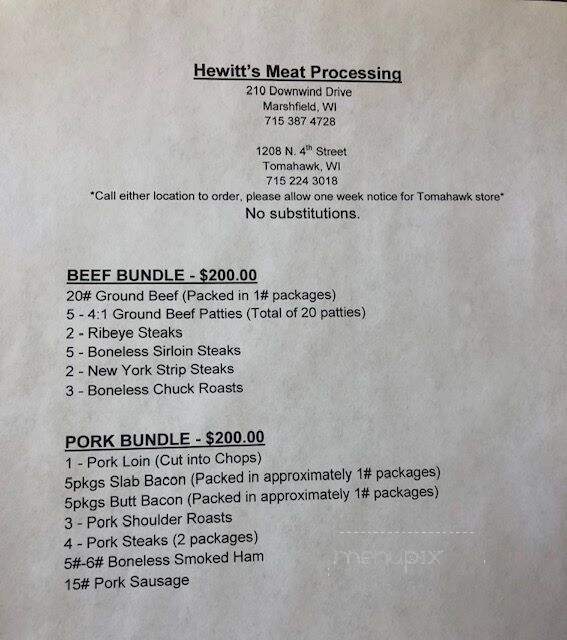 Hewitt's Meats - Marshfield, WI menu_pic