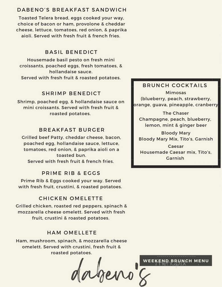Dabeno's Bistro - Williston, ND menu_pic
