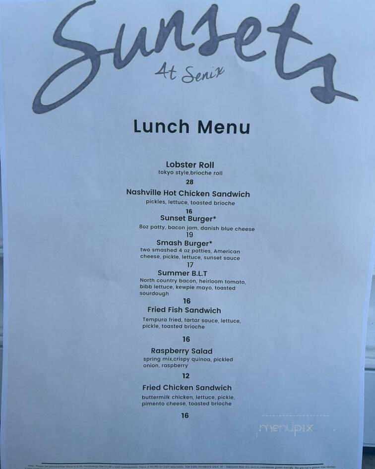 Sunsets At Senix - Center Moriches, NY menu_pic