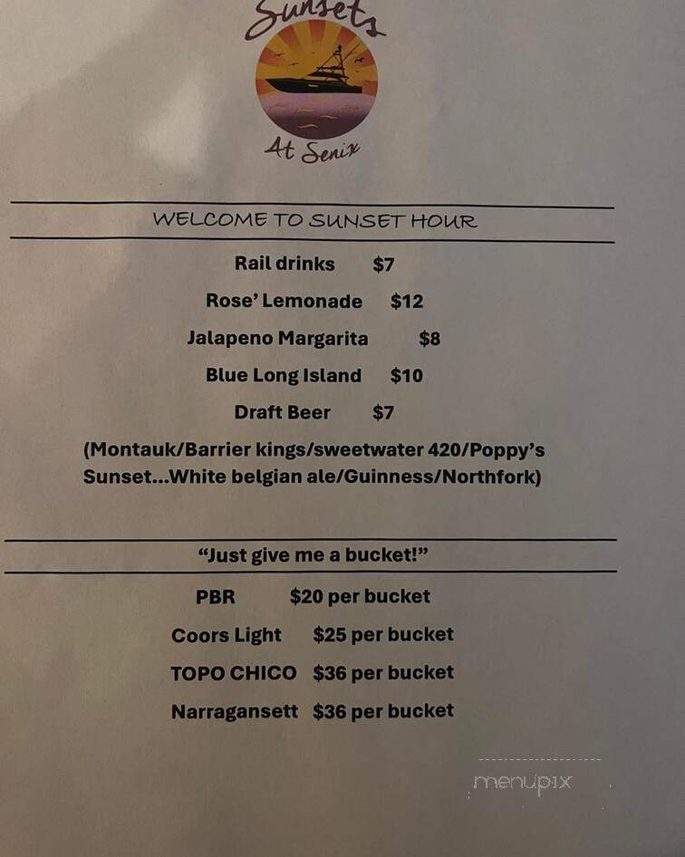 Sunsets At Senix - Center Moriches, NY menu_pic