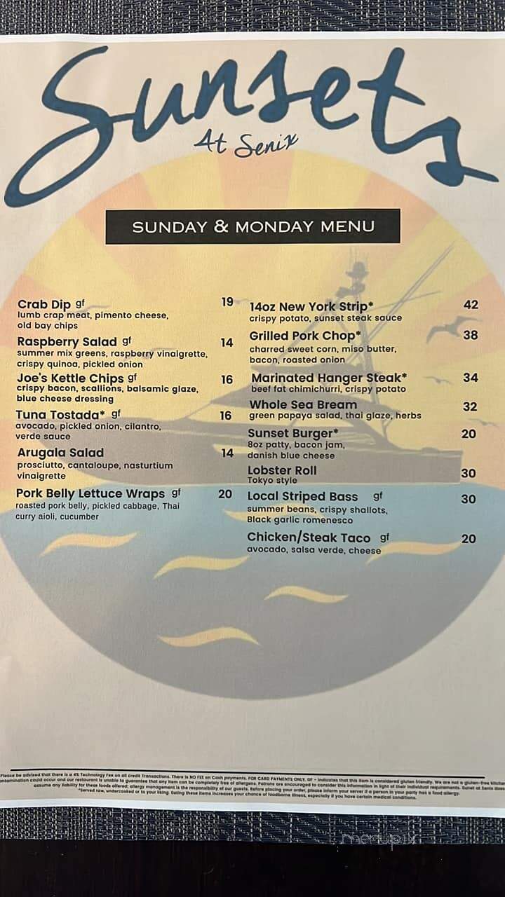 Sunsets At Senix - Center Moriches, NY menu_pic