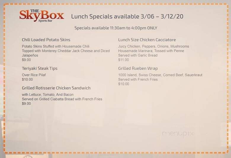 The Skybox Restaurant & Sports Bar - Tewksbury, MA menu_pic