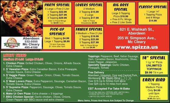 S Pizza - Aberdeen, WA menu_pic
