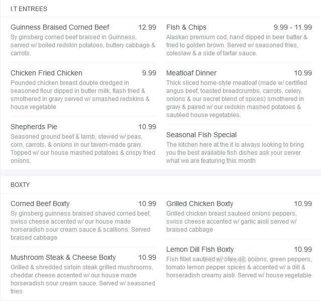 Irish Tavern - Waterford, MI menu_pic