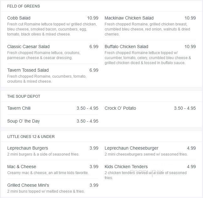 Irish Tavern - Waterford, MI menu_pic