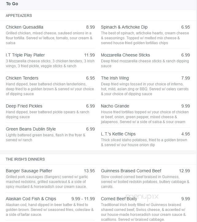 Irish Tavern - Waterford, MI menu_pic
