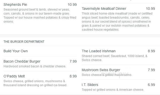 Irish Tavern - Waterford, MI menu_pic