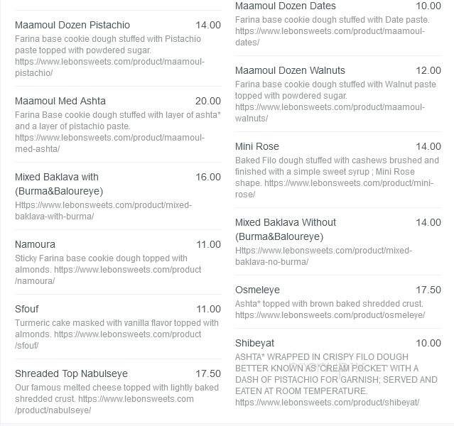 Lebon Sweets - Dearborn, MI menu_pic