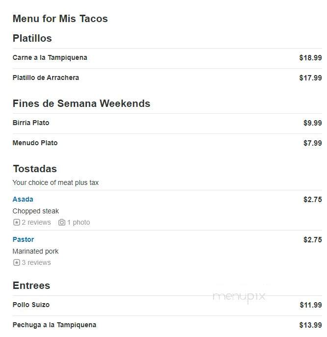 Mis Tacos - Chicago, IL menu_pic