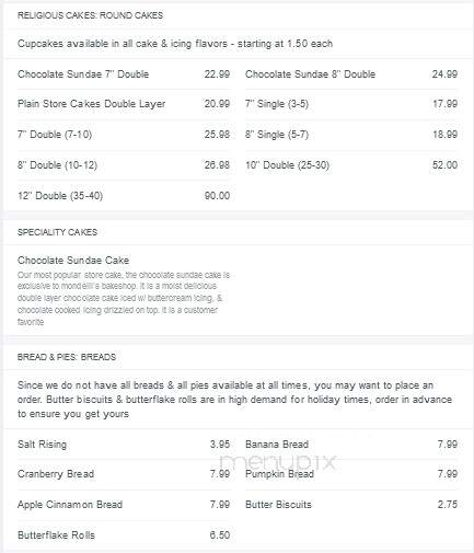 Mondelli's Bake Shop - Lexington, KY menu_pic
