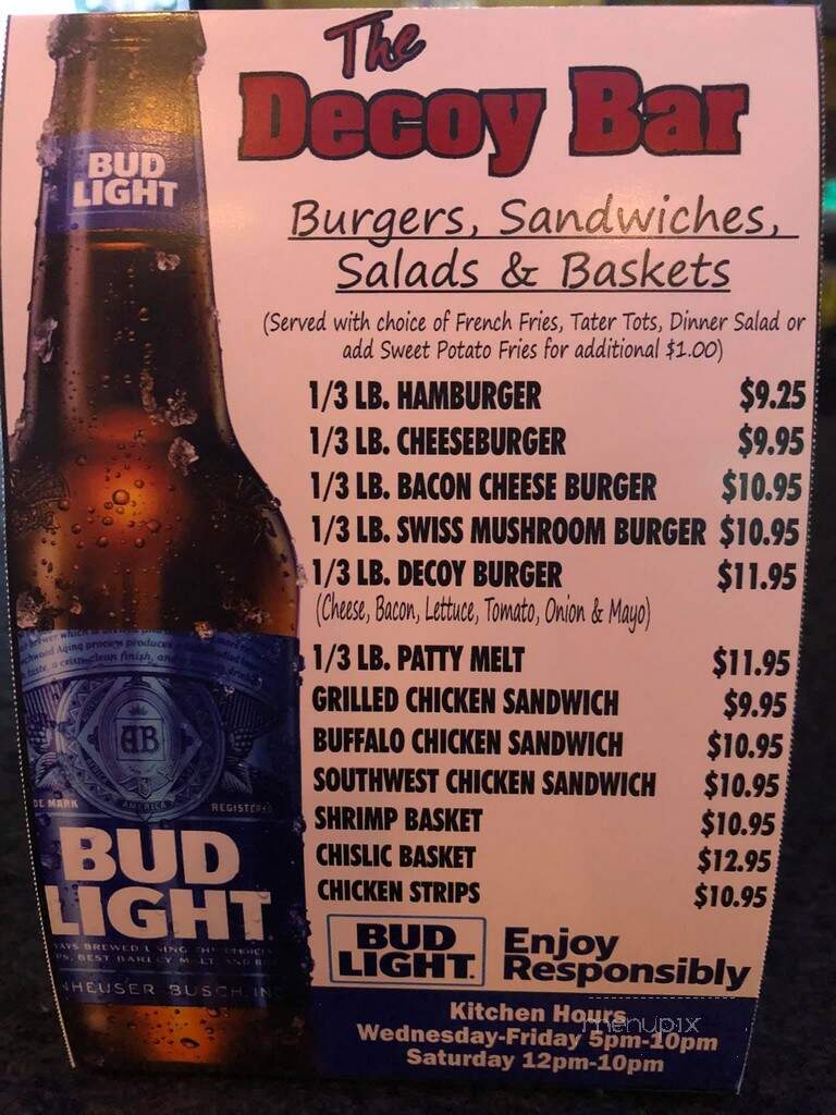 Decoy Bar - Webster, SD menu_pic