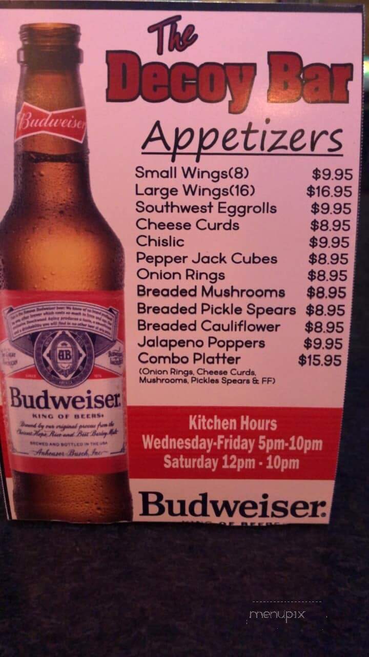 Decoy Bar - Webster, SD menu_pic
