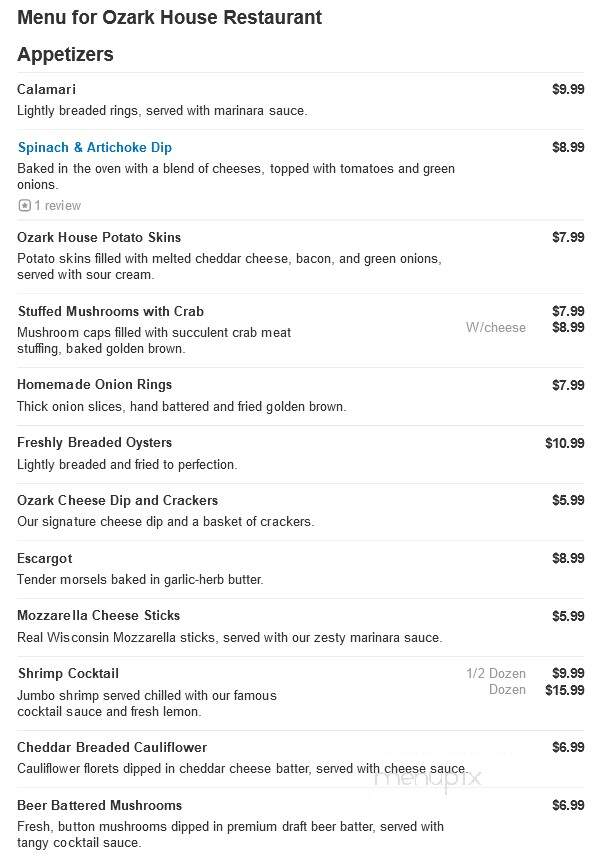 Ozark House Restaurant - Bloomington, IL menu_pic
