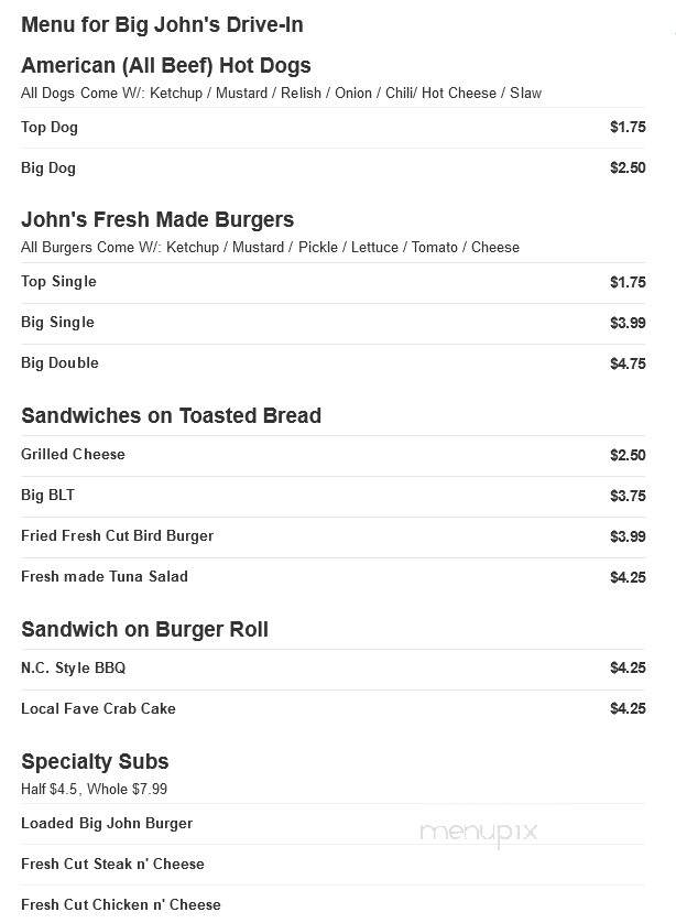 Big John's Drive-In - Little Falls, MN menu_pic