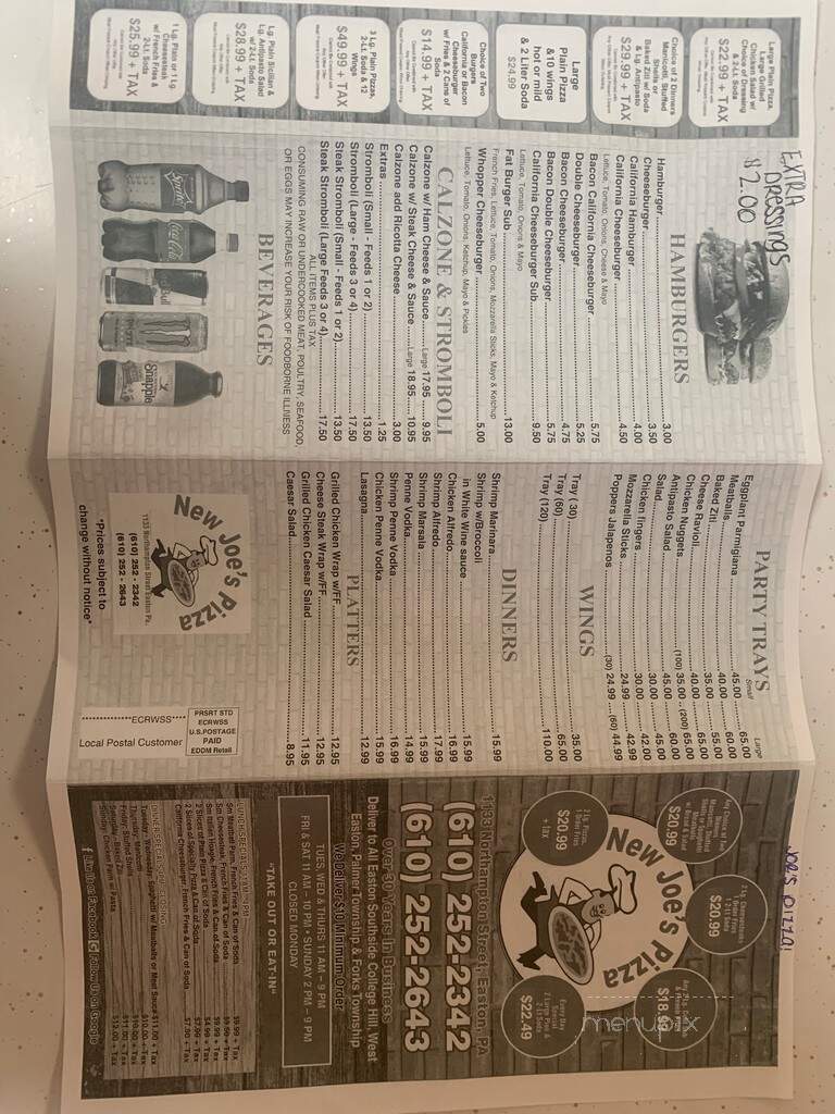 Joe's Pizza - Easton, PA menu_pic