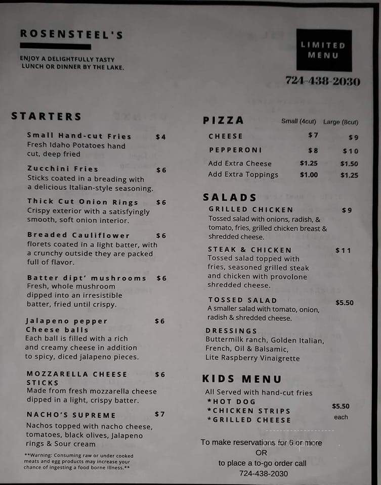 Rosenstell's Restaurant - Dunbar, PA menu_pic
