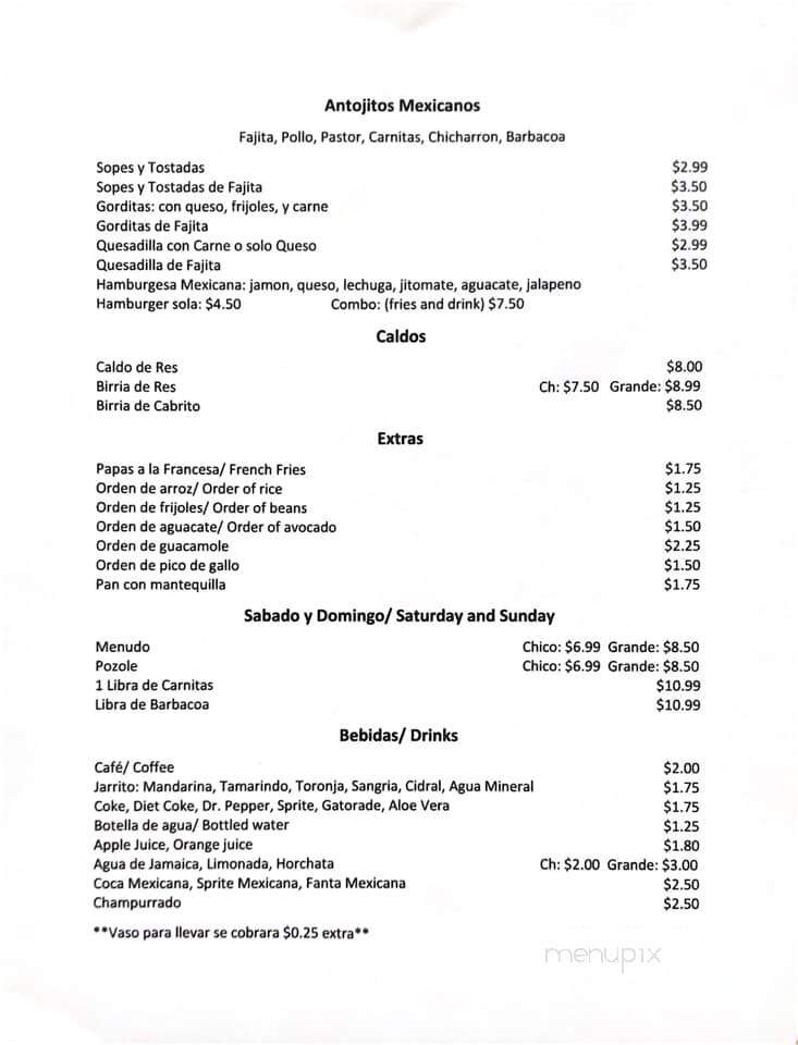 Taqueria Sahuayo - Baytown, TX menu_pic