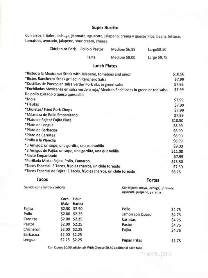 Taqueria Sahuayo - Baytown, TX menu_pic