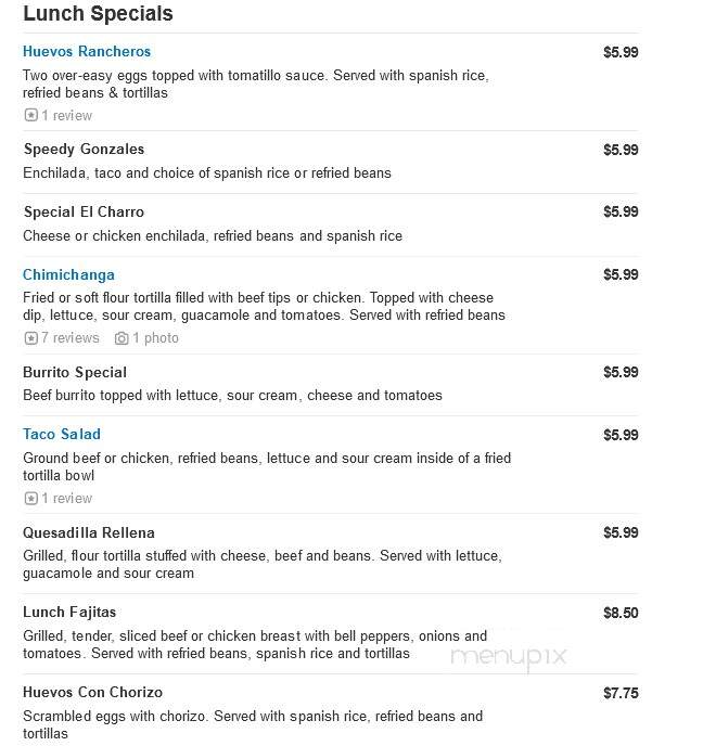El Charro 4 - Harrisonburg, VA menu_pic