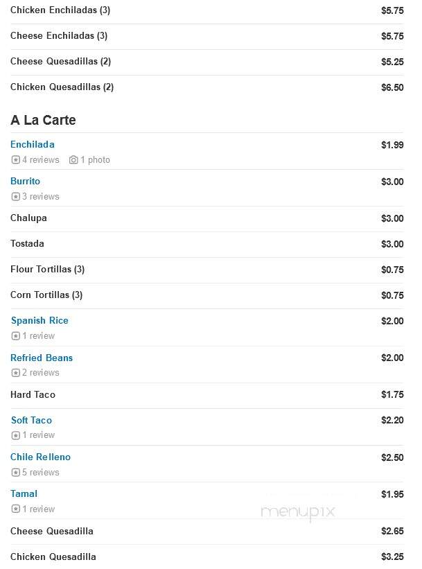 El Charro 4 - Harrisonburg, VA menu_pic